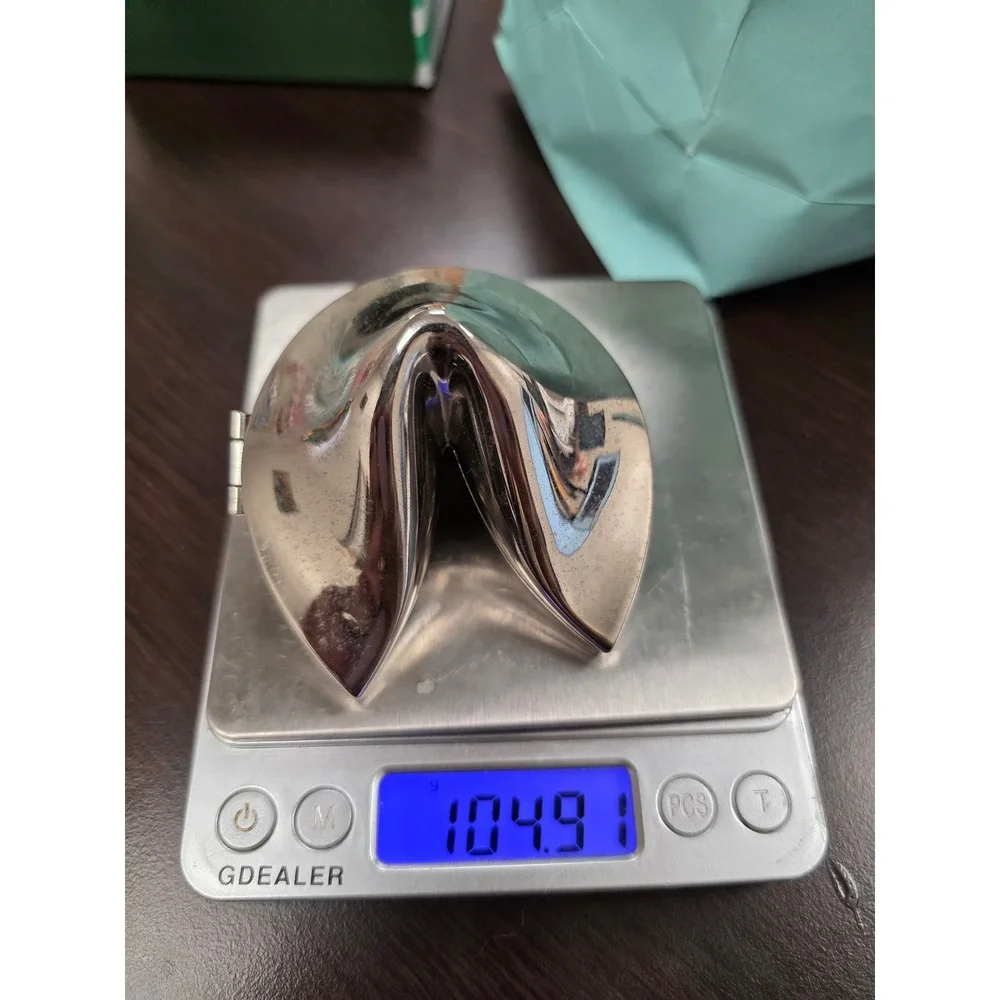 Silver Tone Metal‎ Fortune Cookie Hinged Trinket Box Keepsake Jewelry Case
